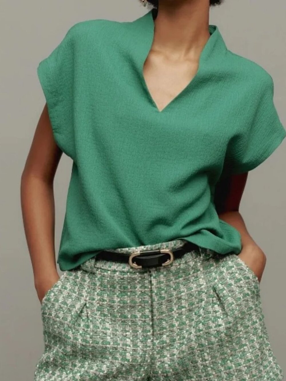 Maeve Short Sleeve Textured Popover Blouse